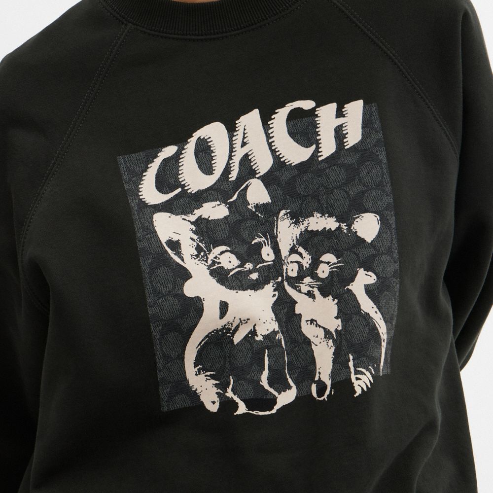 Black Coach The Lil Nas X Drop Signature Cats Crewneck Men Sweatshirts | PH_CH67109