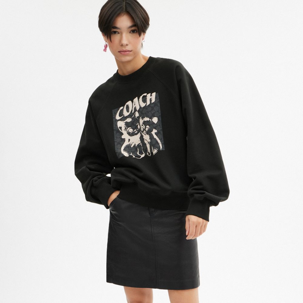 Black Coach The Lil Nas X Drop Signature Cats Crewneck Women Sweatshirts | PH_CH25251