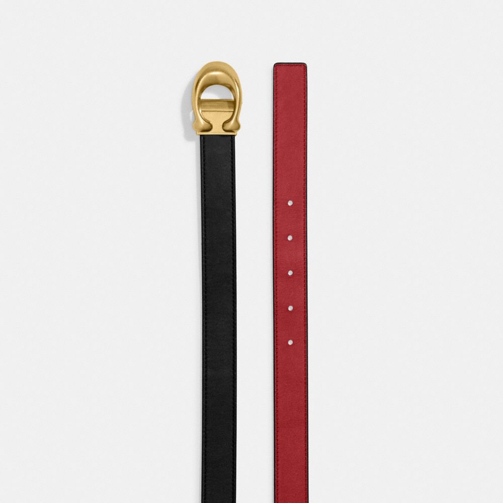 Black Red Coach Sculpted C Buckle Cut To Size Reversible Belt 25 Mm Brass Women Belts | PH_CH20534