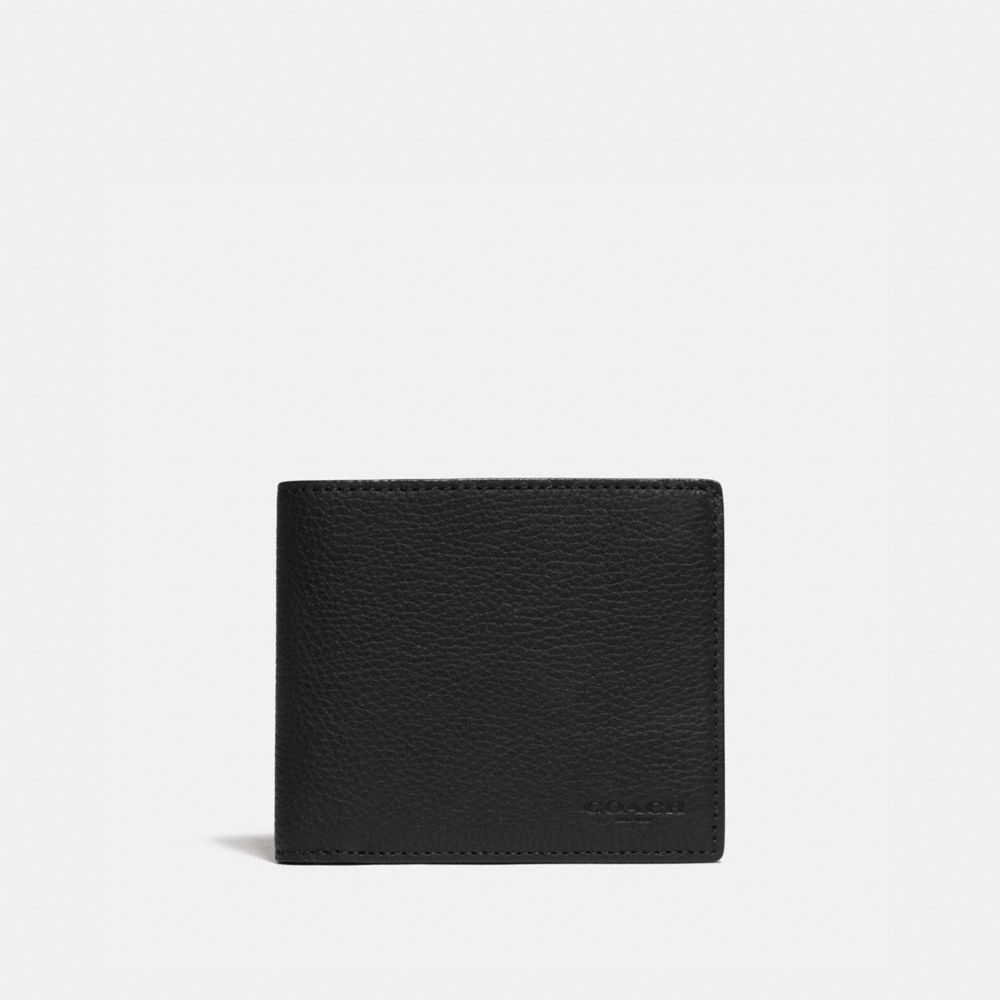 Black / Khaki Coach 3 In 1 Wallet With Signature Canvas Detail Pebble Leather Men Billfolds | PH_CH87297