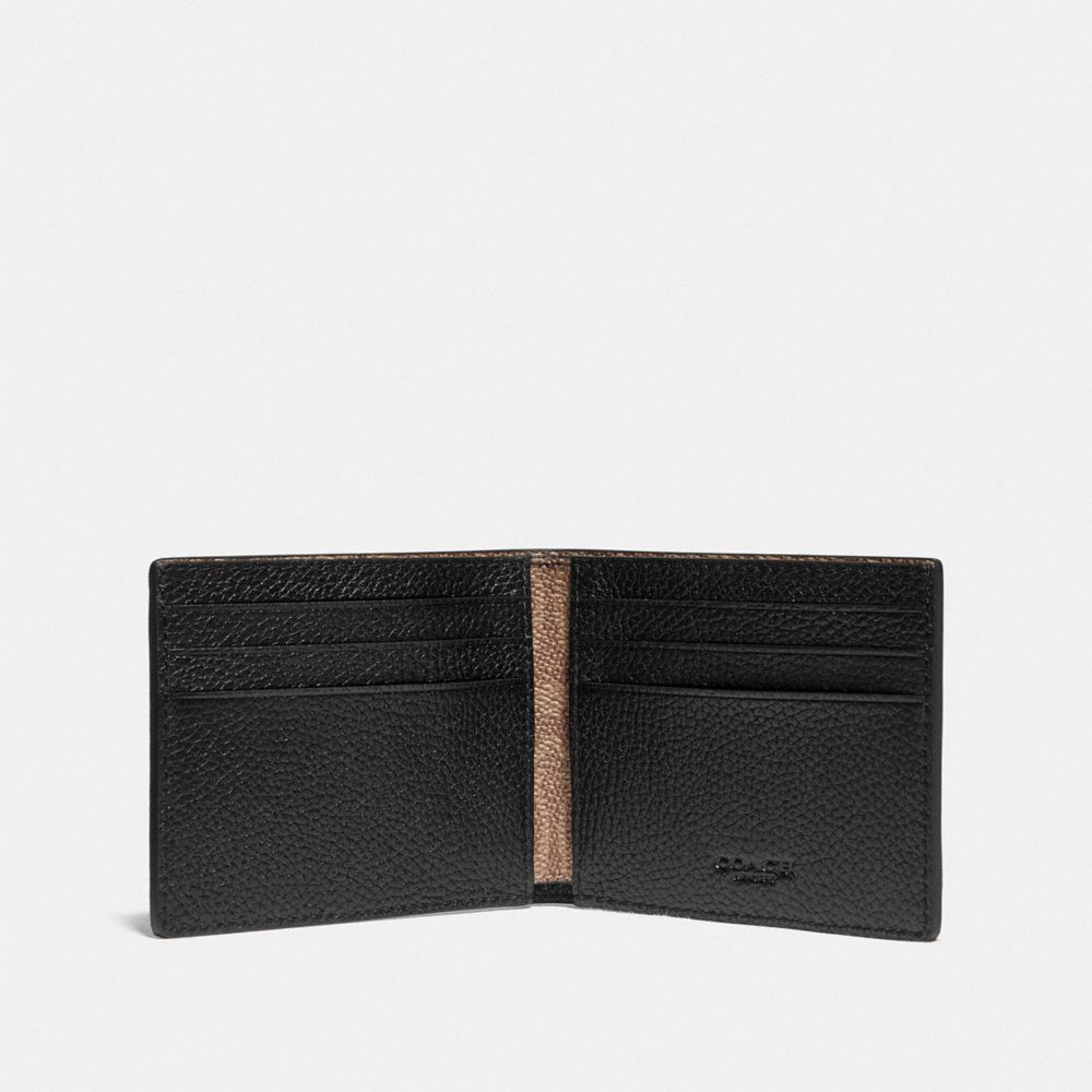 Black / Khaki Coach Slim Billfold Wallet With Signature Canvas Detail Pebble Leather Men Billfolds | PH_CH99032