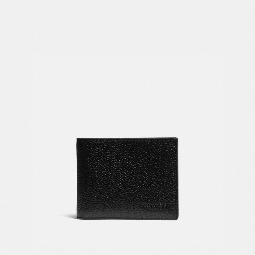 Black / Khaki Coach Slim Billfold Wallet With Signature Canvas Detail Pebble Leather Men Billfolds | PH_CH99032