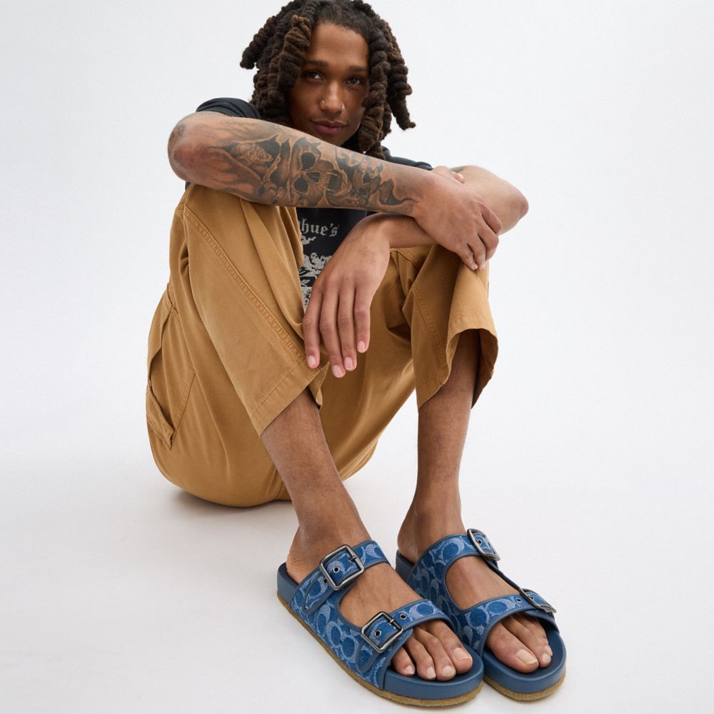 Blue Coach Buckle Strap In Signature Denim Denim Men Sandals | PH_CH13329