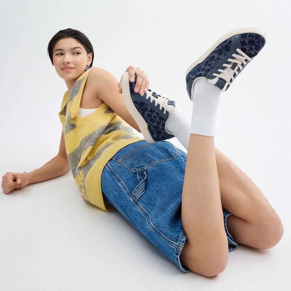 Blue Coach Lowline Low Top In Signature Denim Denim Women Sneakers | PH_CH67558