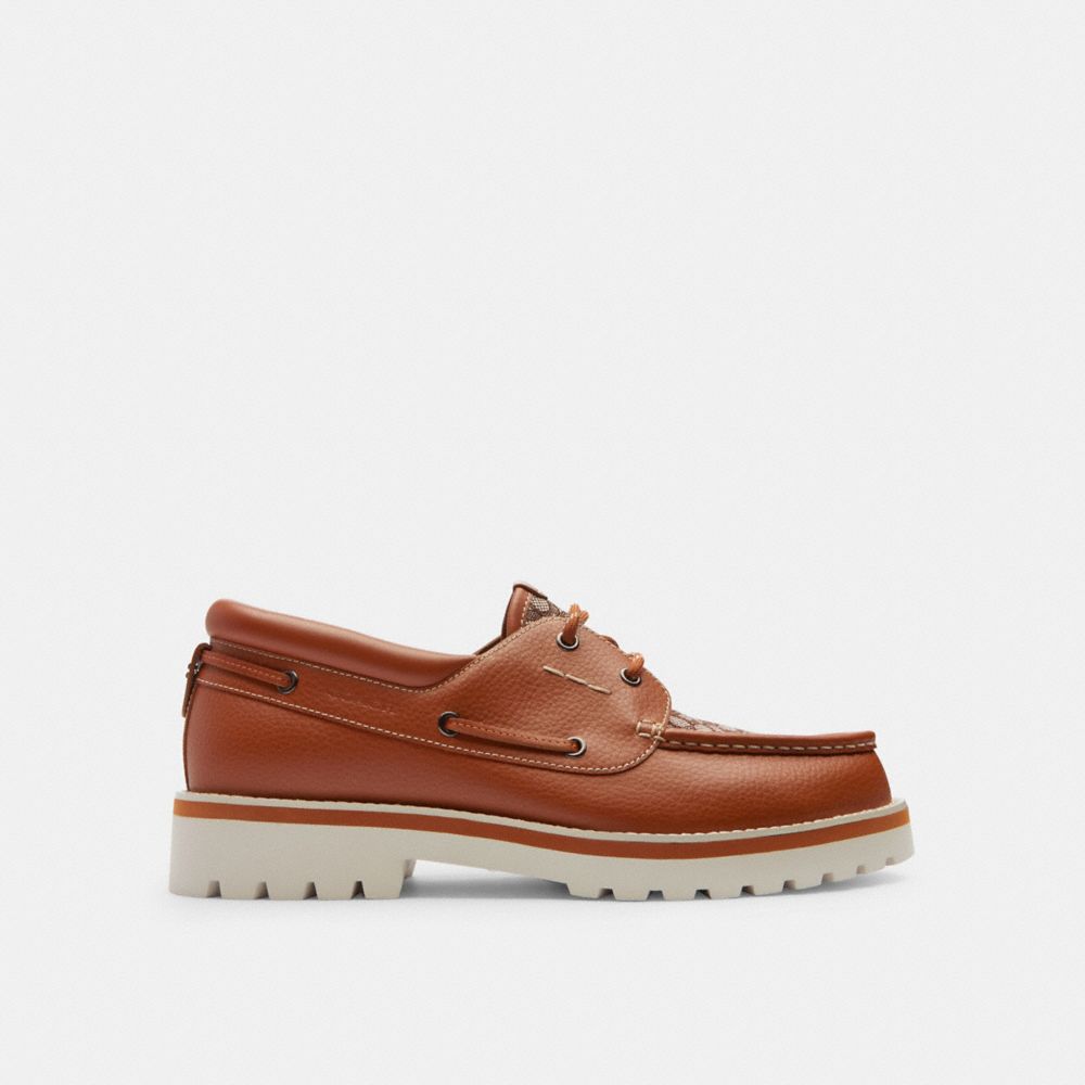 Brown Coach Benson Boat Shoe In Signature Jacquard Burnished Amber Men Boat Shoes | PH_CH64816