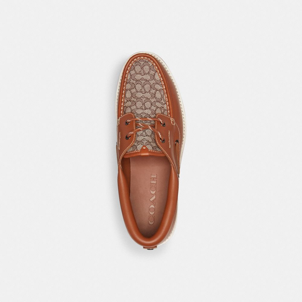 Brown Coach Benson Boat Shoe In Signature Jacquard Burnished Amber Men Boat Shoes | PH_CH64816