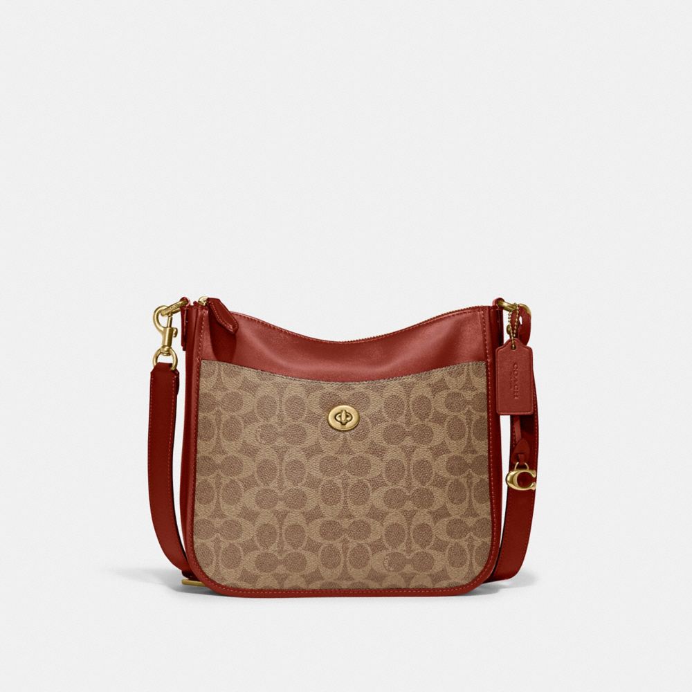 Brown / Red Coach Chaise In Signature Canvas Brass Women Crossbody Bags | PH_CH40251