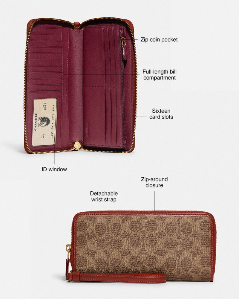 Brown / Red Coach Continental In Signature Women Large Wallets | PH_CH97425