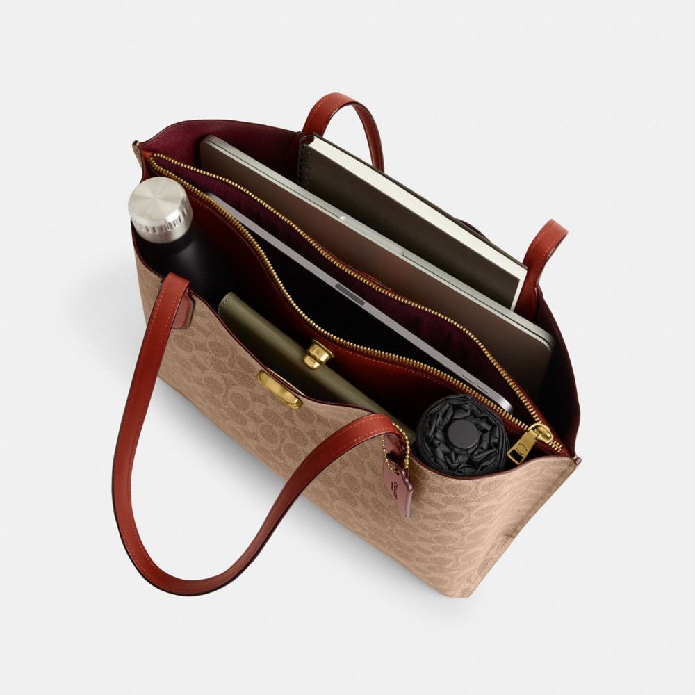 Brown / Red Coach Willow In Signature Women Tote Bag | PH_CH28830