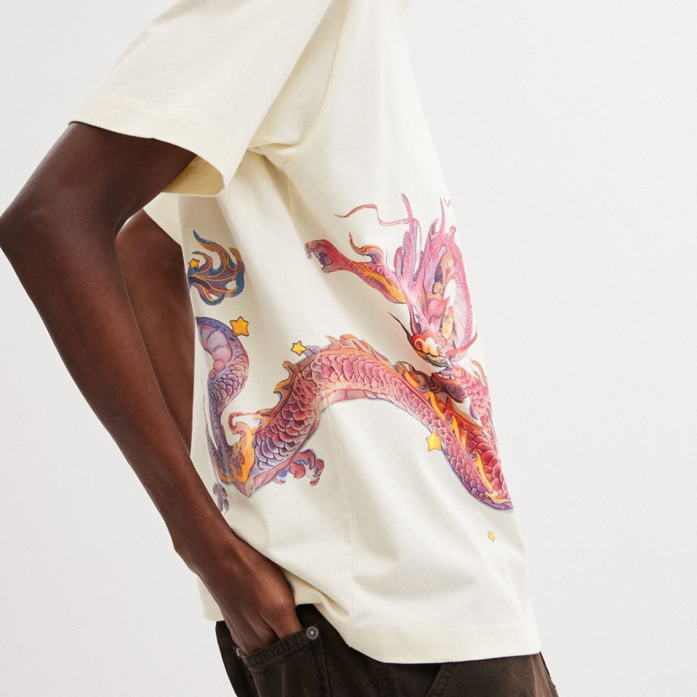 Cream Coach New Year With Dragon Cream Men T Shirts | PH_CH86481