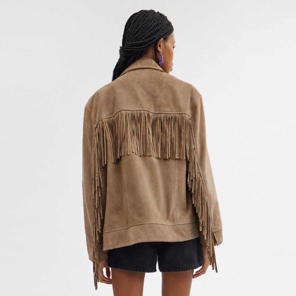 Dark Beige Coach Suede Fringe Women Jackets | PH_CH25587