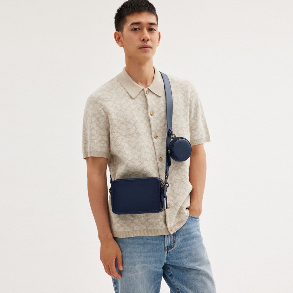 Deep Blue Coach Charter With Hybrid Pouch Glovetanned Leather Men Crossbody Bags | PH_CH85938