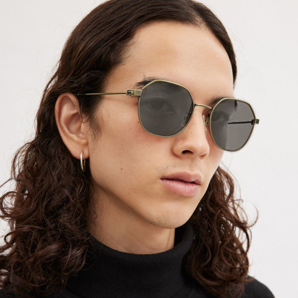 Gold Black Coach Hinged Geometric Round Men Sunglasses | PH_CH48006