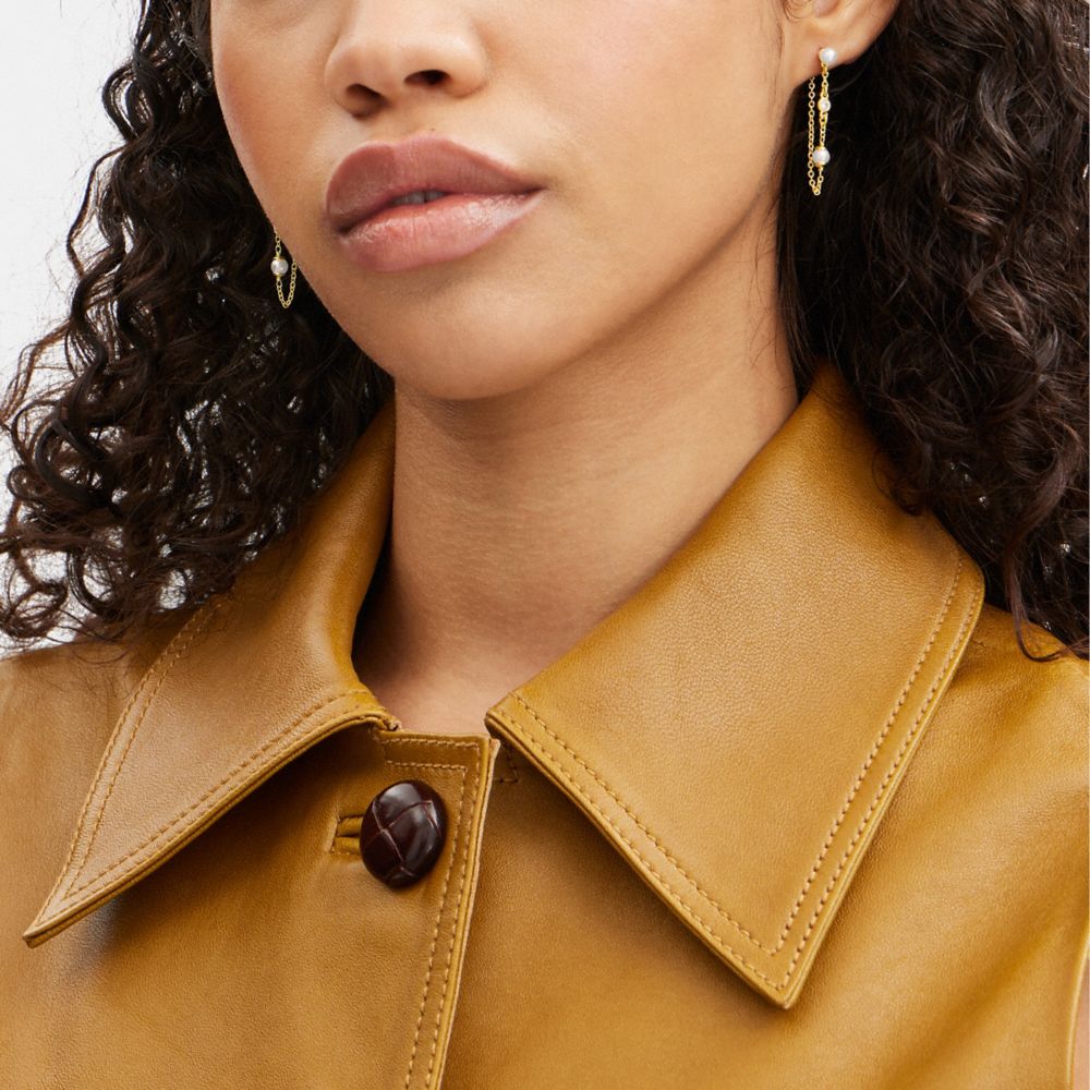 Gold Coach Classic Pearl Chain Women Earrings | PH_CH23622