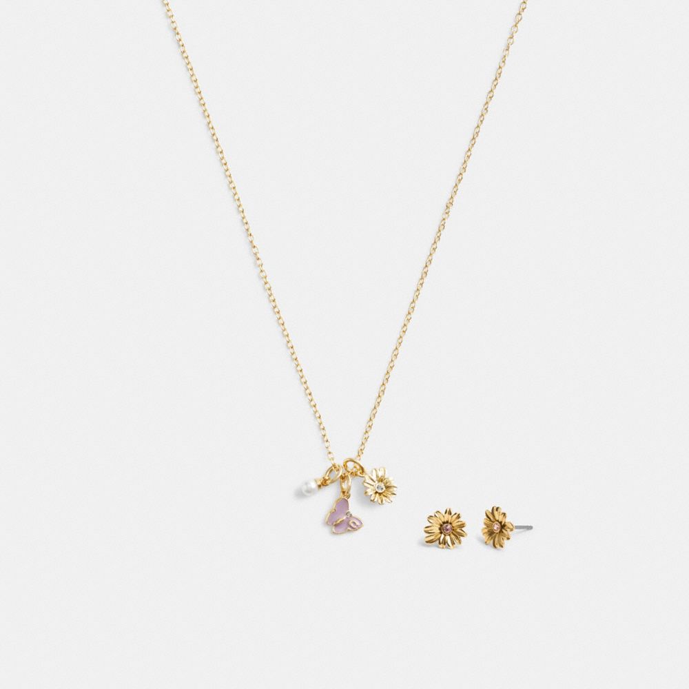 Gold Coach Garden Charms Pendant Necklace And Set Women Earrings | PH_CH53558