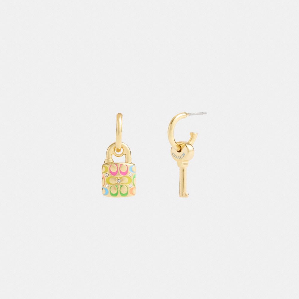 Gold Coach Rainbow Quilted Padlock Key Mismatch Women Earrings | PH_CH31295