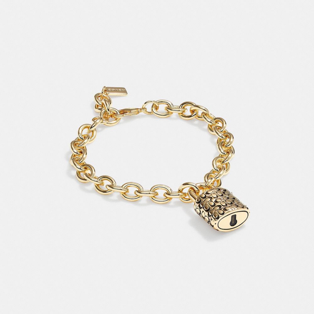 Gold / Black Coach Quilted Padlock Chain Women Bracelets | PH_CH90519