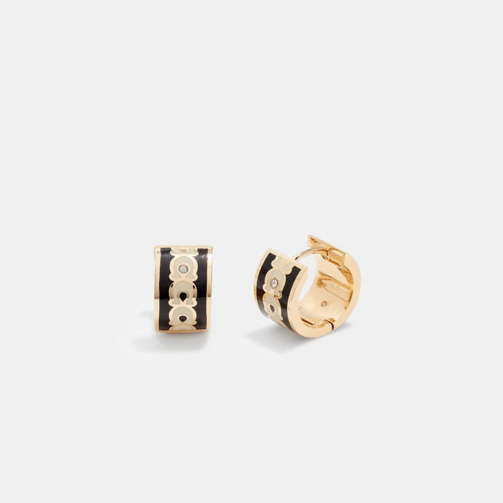 Gold / Black Coach Signature Enamel Hoop Women Earrings | PH_CH16244