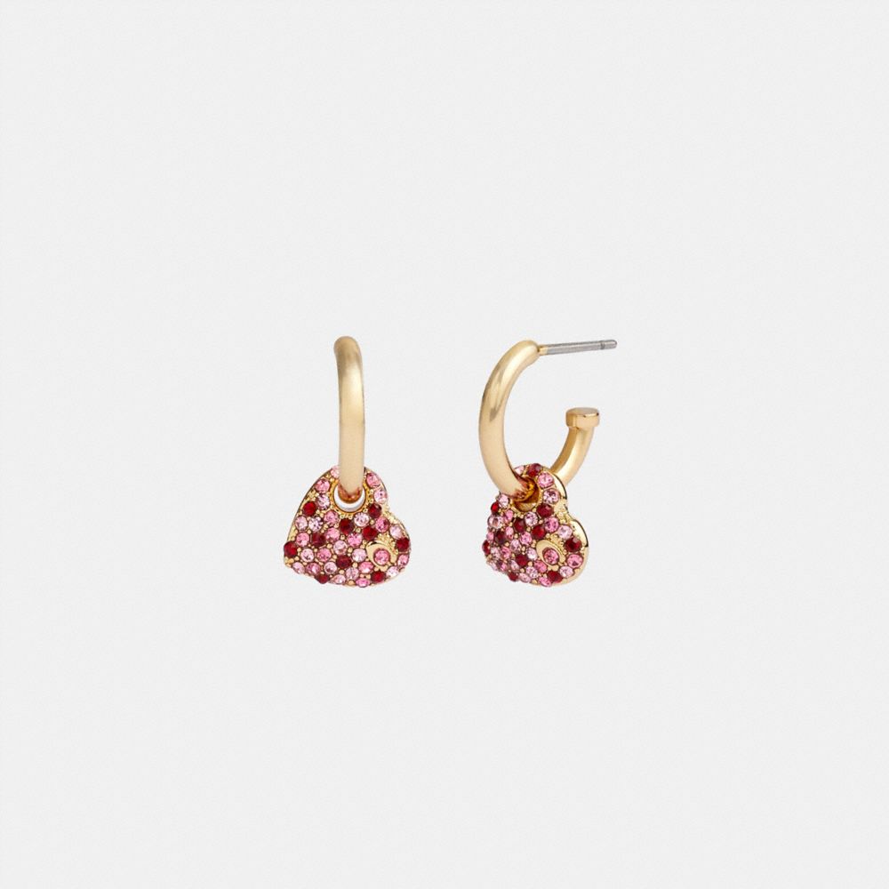 Gold / Pink Coach Pavé Heart Huggie Women Earrings | PH_CH81079