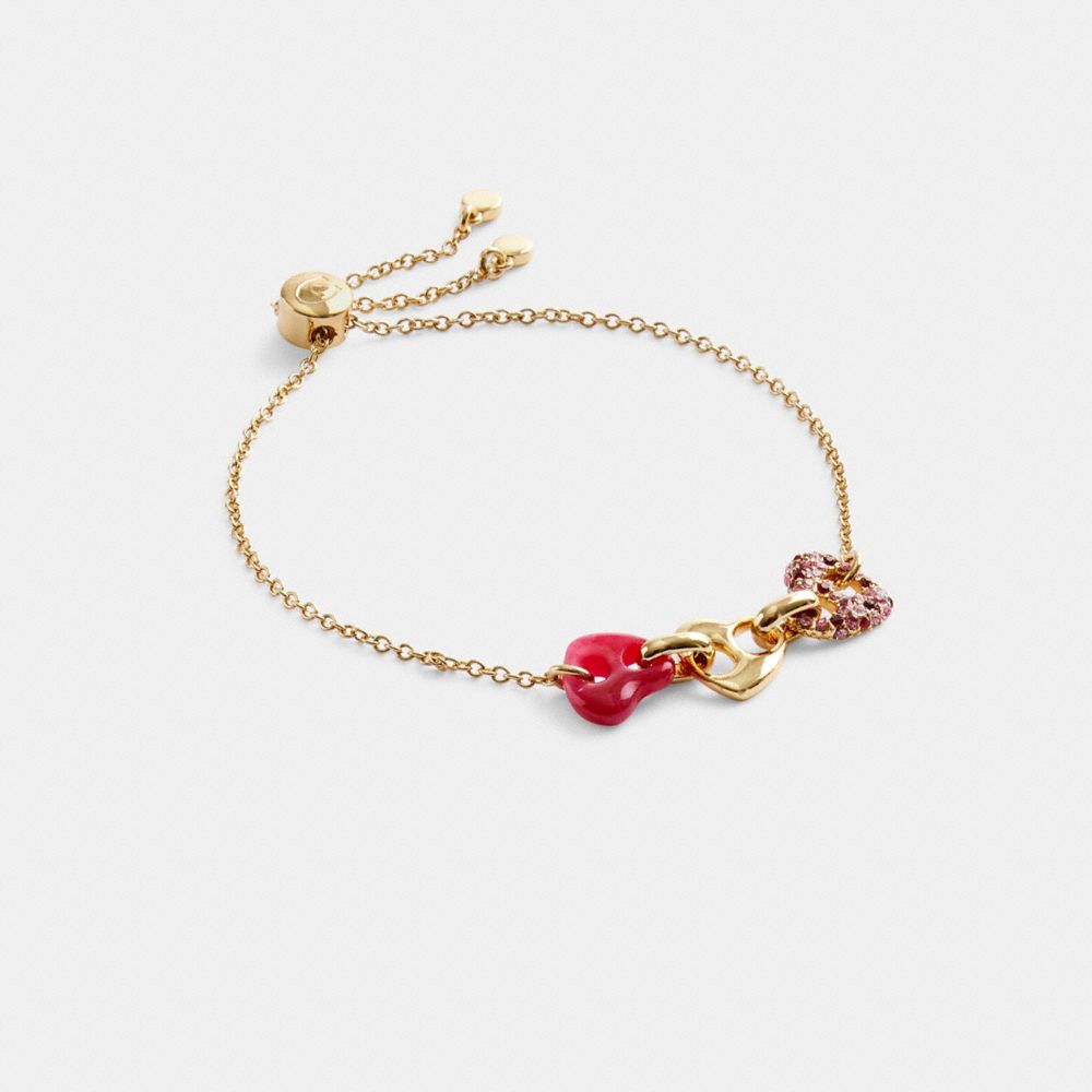 Gold / Pink Coach Pavé Hearts Chain Link Slider Women Bracelets | PH_CH84705