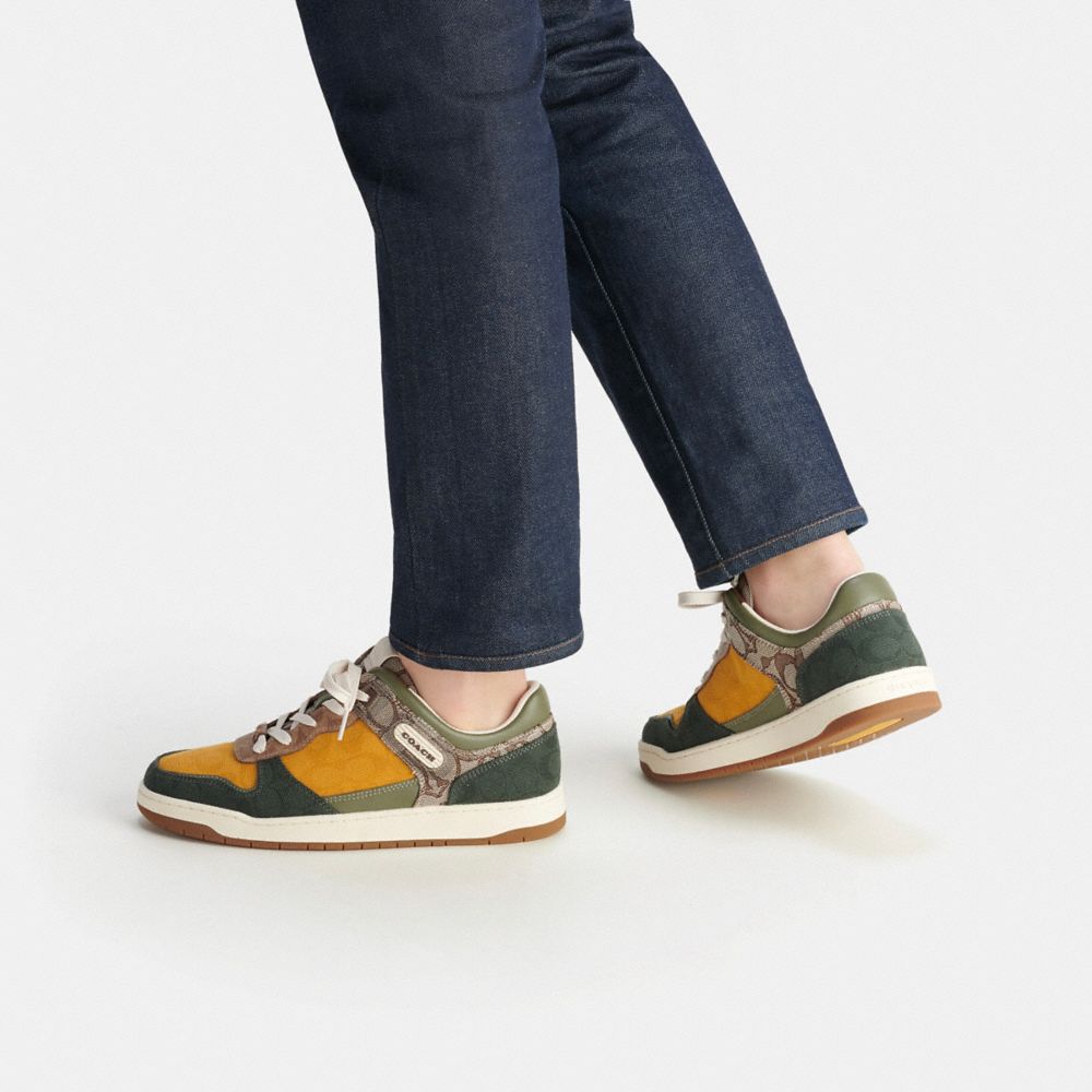 Green Coach C201 In Mixed Signature Fabric Oak Men Sneakers | PH_CH72750