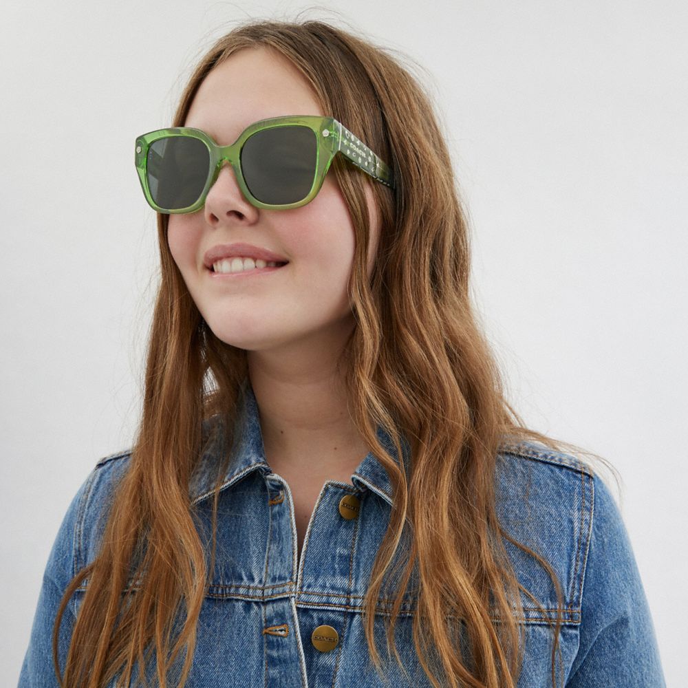 Green Coach Charms Oversized Square Women Sunglasses | PH_CH48497