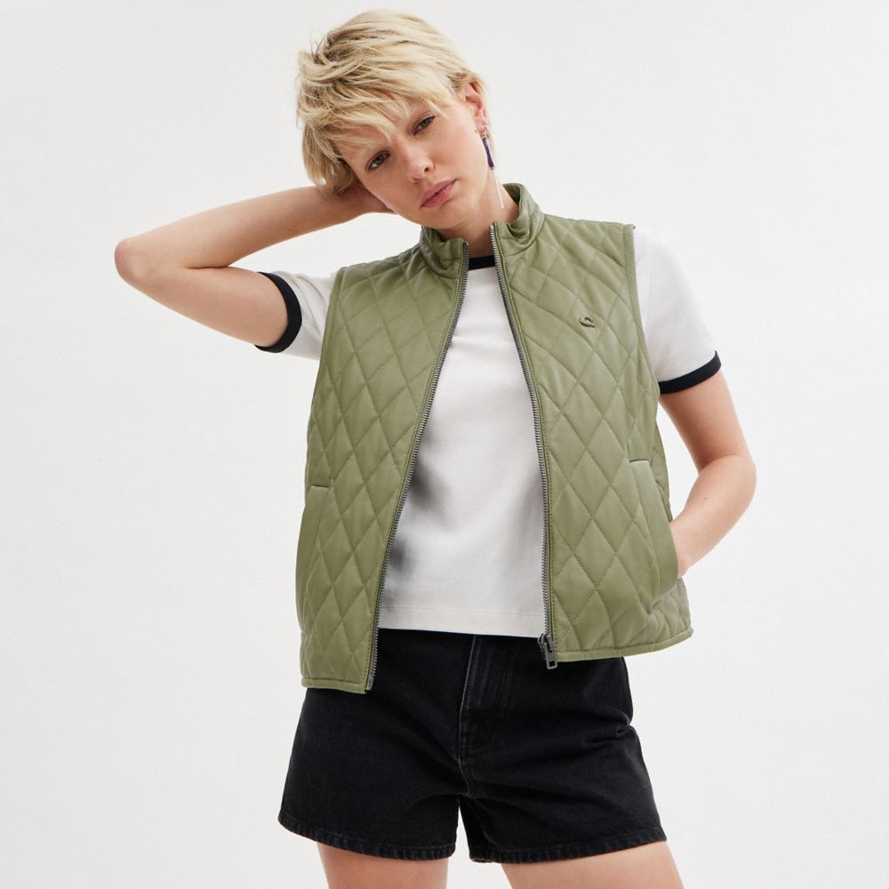 Green Coach Leather Quilted Women Jackets | PH_CH30467