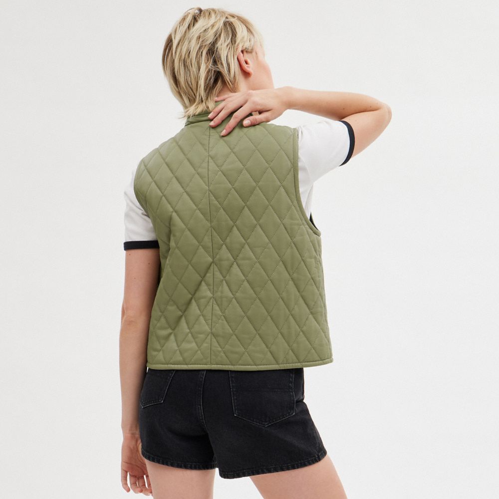 Green Coach Leather Quilted Women Jackets | PH_CH30467