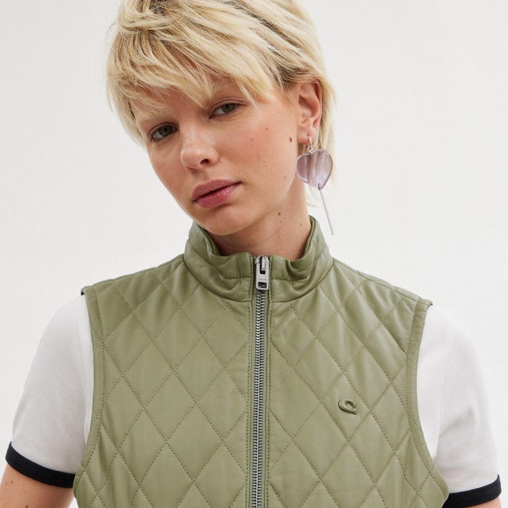 Green Coach Leather Quilted Women Jackets | PH_CH30467