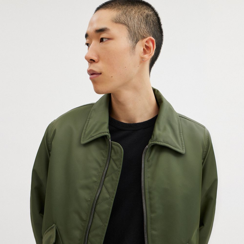 Green Coach Woven With Leather Collar Men Jackets | PH_CH17014