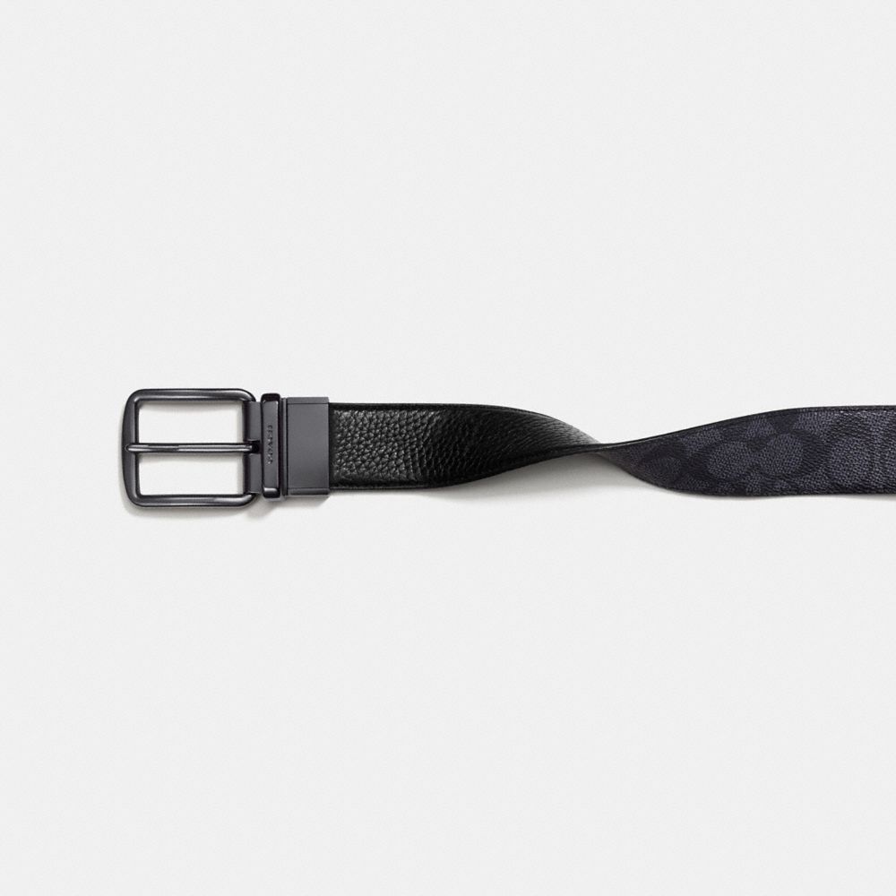 Grey / Black Coach Harness Buckle Cut To Size Reversible Belt 38 Mm Men Belts | PH_CH97540