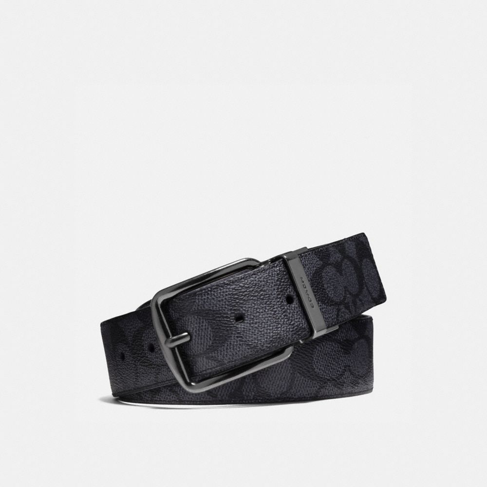 Grey / Black Coach Harness Buckle Cut To Size Reversible Belt 38 Mm Men Belts | PH_CH97540