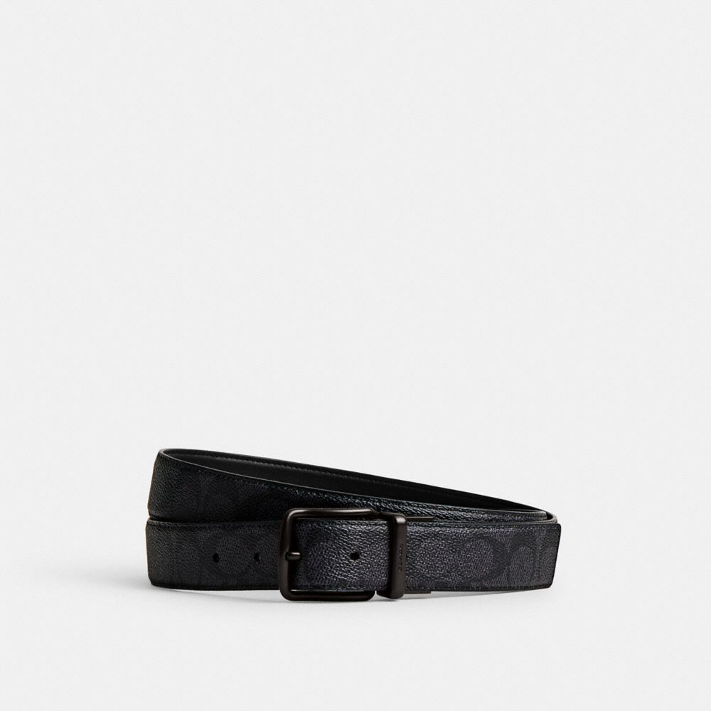 Grey / Black Coach Harness Buckle Cut To Size Reversible Belt 38 Mm Men Belts | PH_CH62456