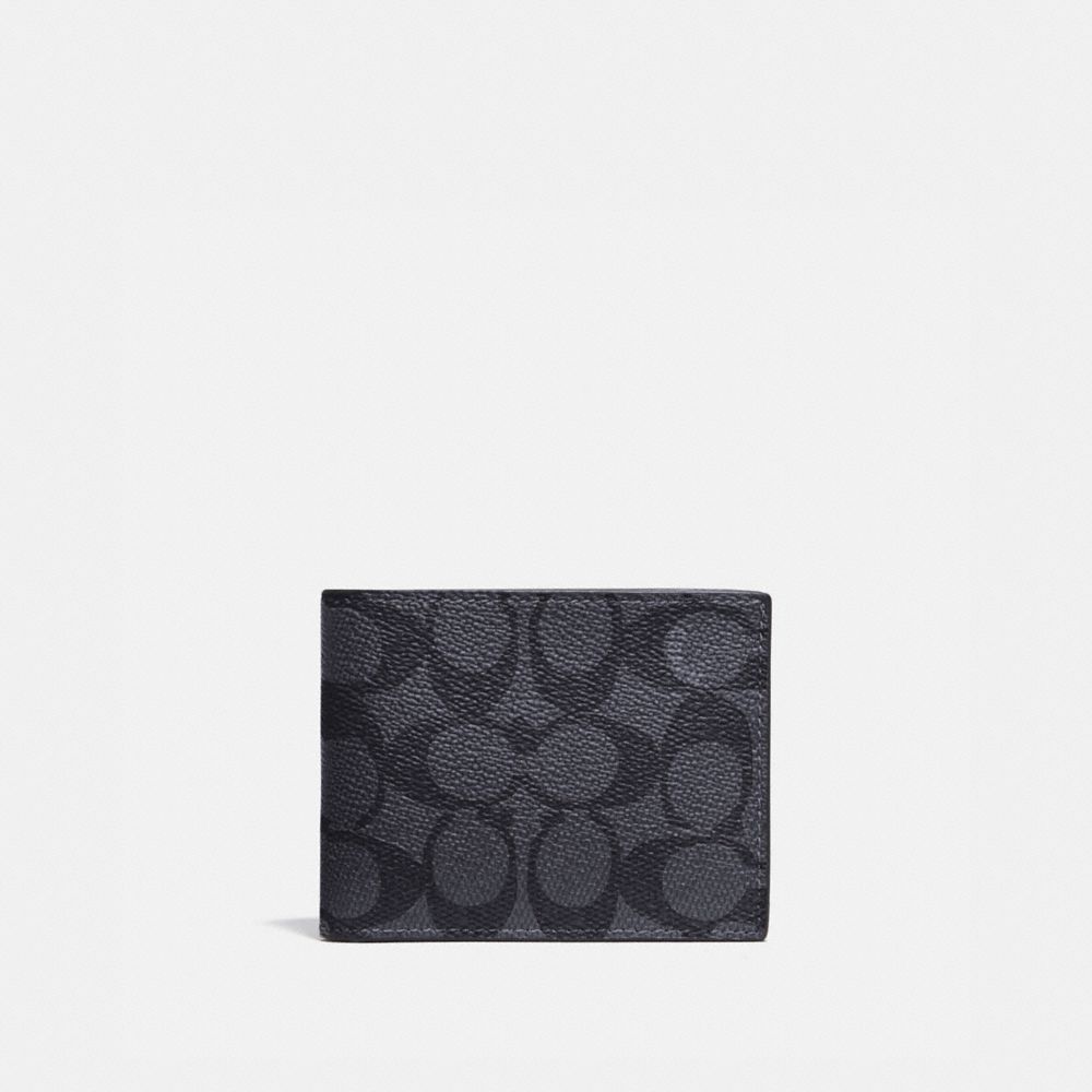 Grey / Black Coach Slim Billfold Wallet In Signature Canvas Signatureed Men Billfolds | PH_CH88697