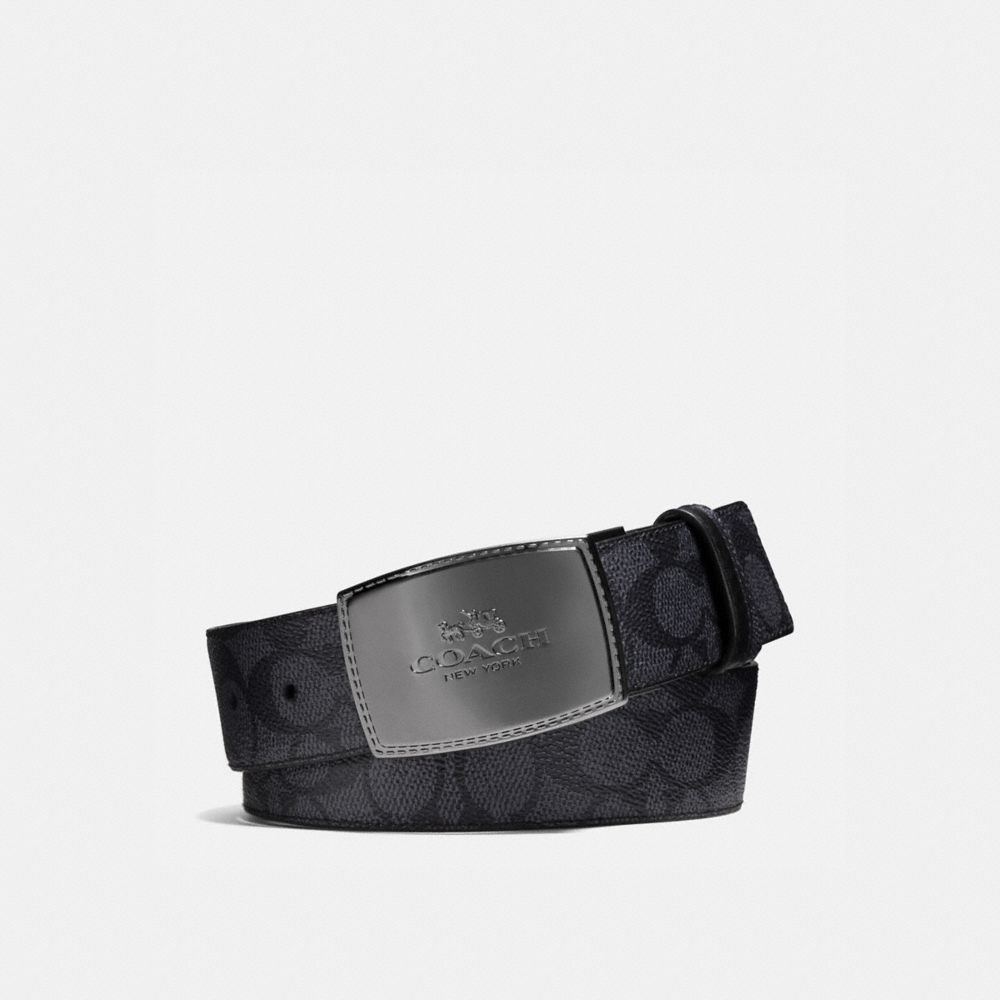 Grey / Black Coach Stitched Plaque Buckle Cut To Size Reversible Belt 38 Mm Men Belts | PH_CH48272