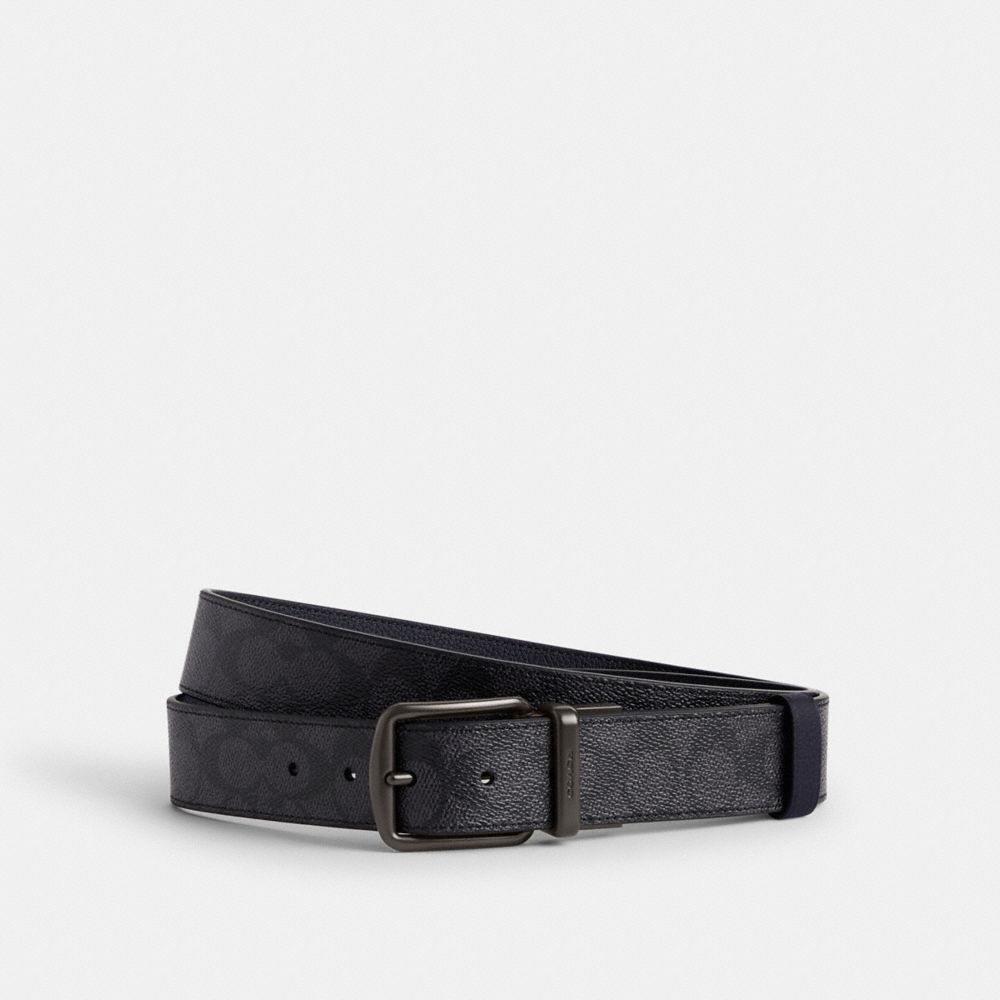 Grey / Navy Coach Boxed Harness And Signature Buckle Cut To Size Reversible Belt 38 Mm Men Belts | PH_CH19735