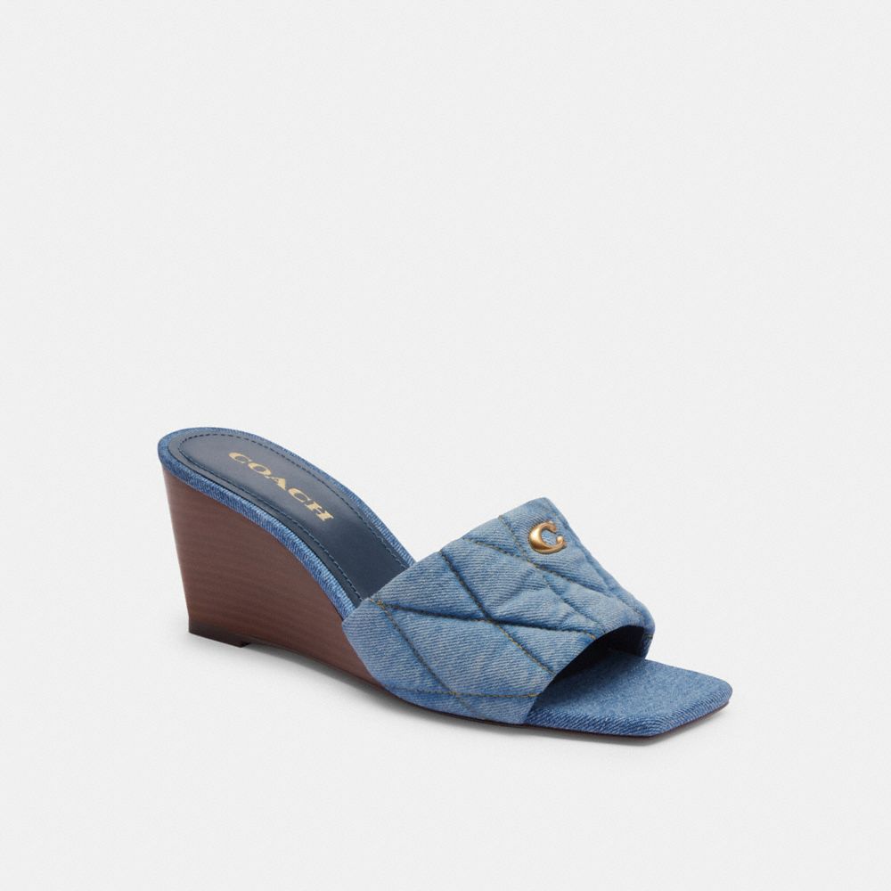 Indigo Blue Coach Emma Wedge With Quilting Indigo Denim Women Sandals | PH_CH49116