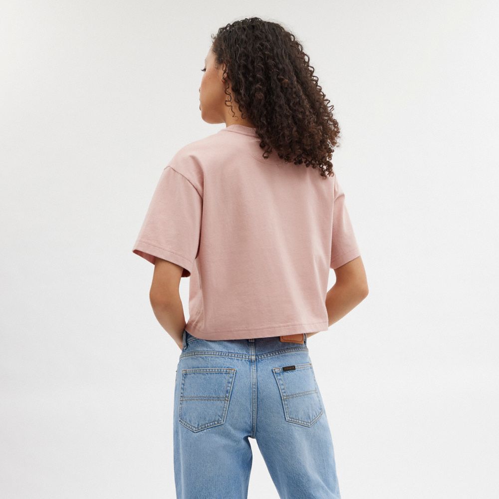 Pink Coach Cursive Signature Cropped Women T Shirts | PH_CH51547