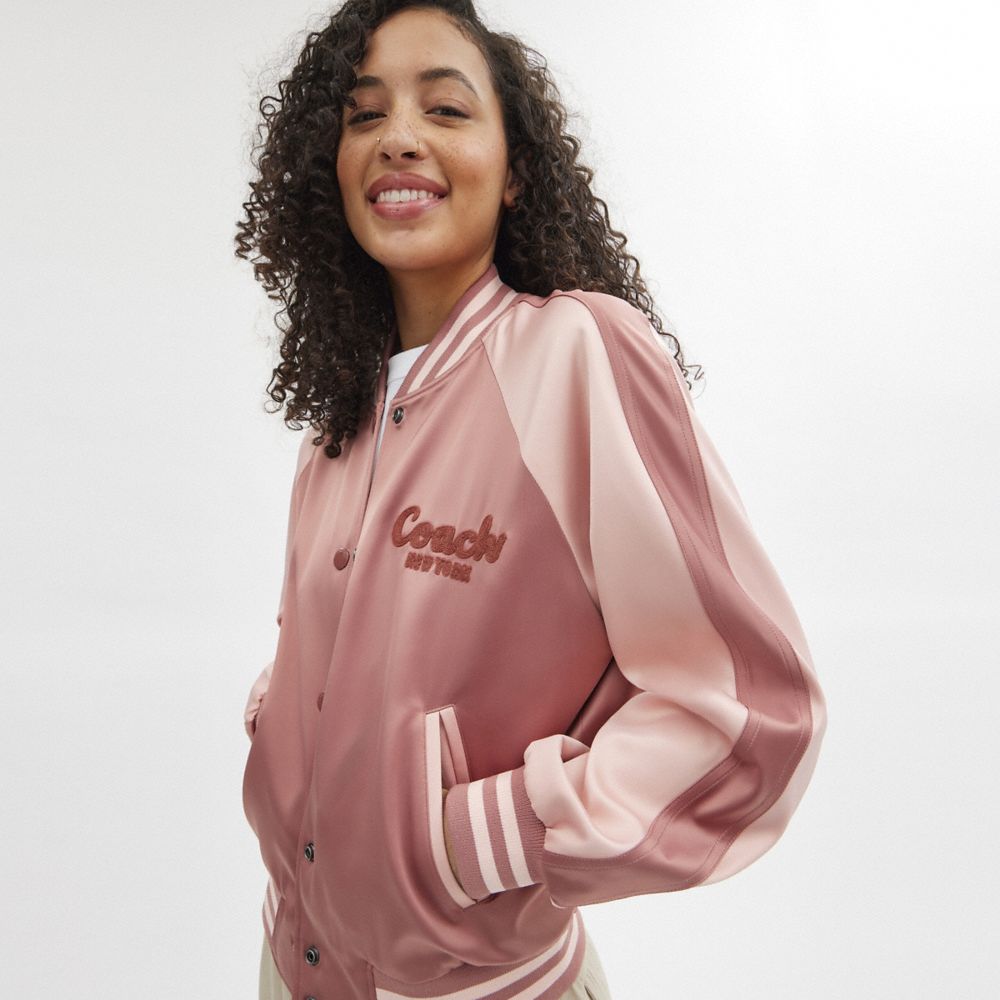 Pink Coach Satin Varsity Women Jackets | PH_CH41198