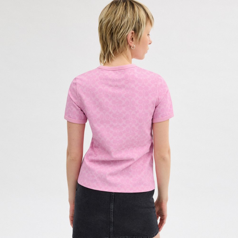 Pink Coach Signature Ringer In Organic Cotton Signature Women T Shirts | PH_CH32872