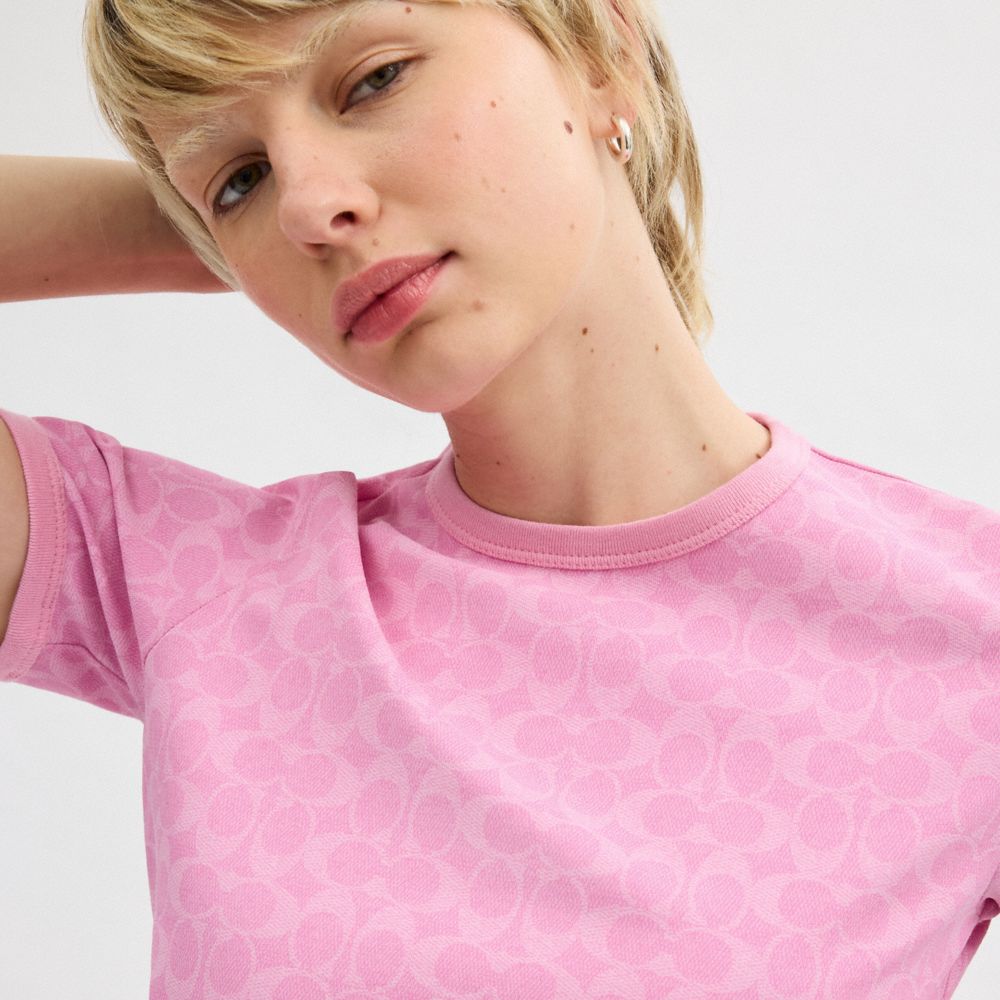 Pink Coach Signature Ringer In Organic Cotton Signature Women T Shirts | PH_CH32872