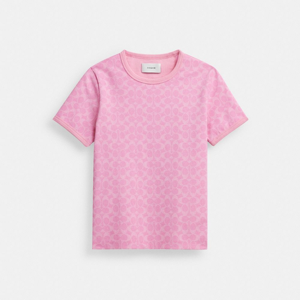 Pink Coach Signature Ringer In Organic Cotton Signature Women T Shirts | PH_CH32872