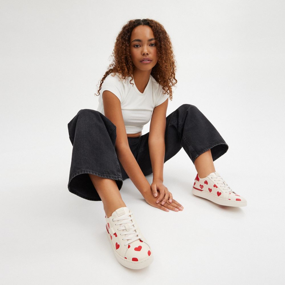 Red Coach Lowline Low Top With Valentine's Print Chalk Women Sneakers | PH_CH43601