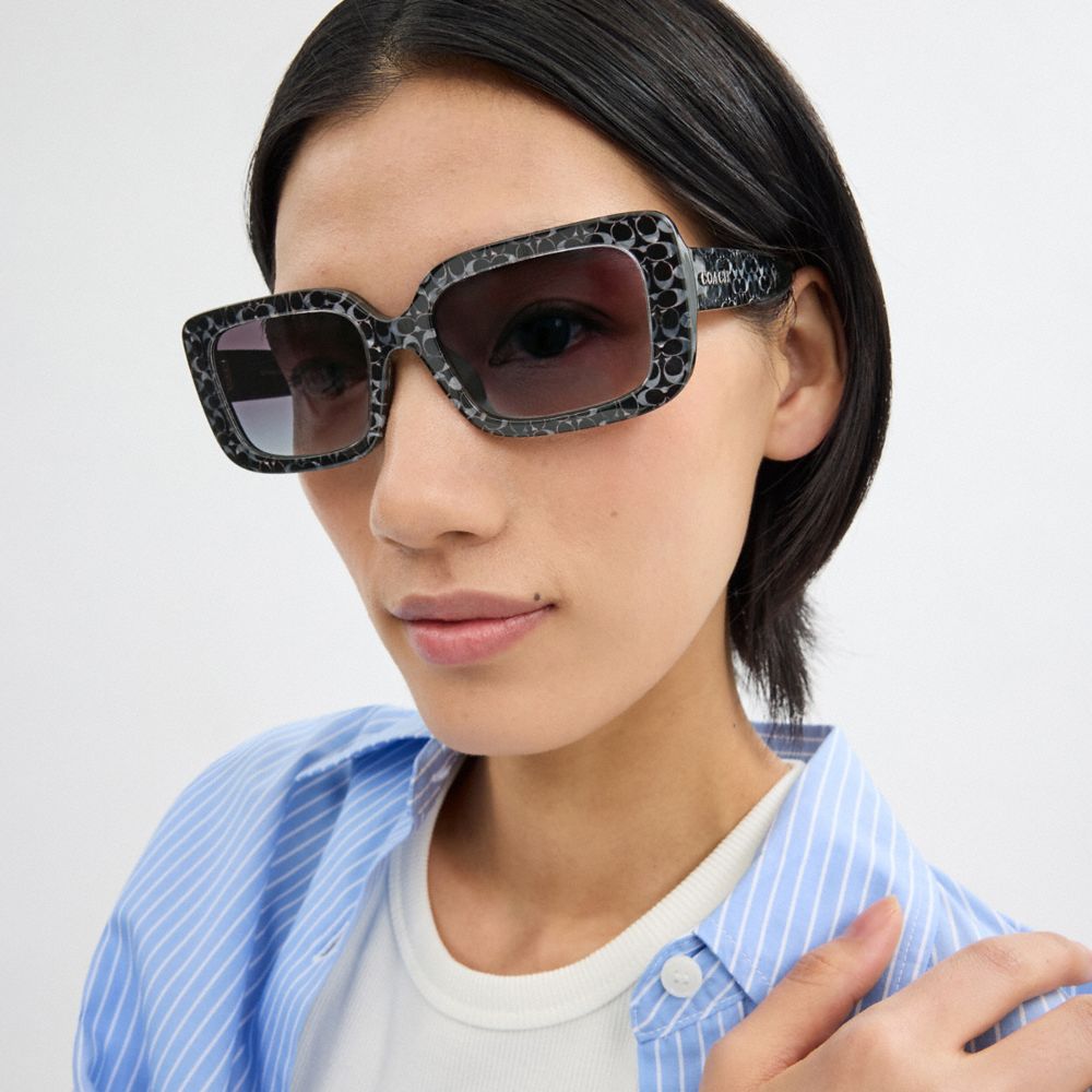 Silver Coach Signature Oversized Rectangle Pearlized Signature Women Sunglasses | PH_CH39396