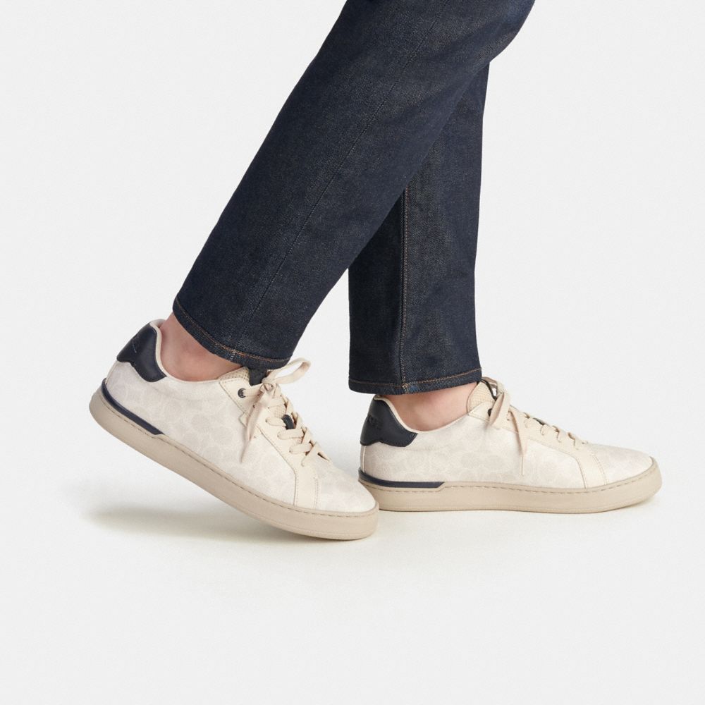 White Coach Lowline Low Top In Signature Canvas Chalk Cobalt Men Sneakers | PH_CH51698