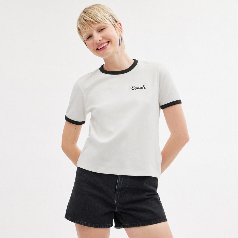 White Coach Ringer Women T Shirts | PH_CH78026